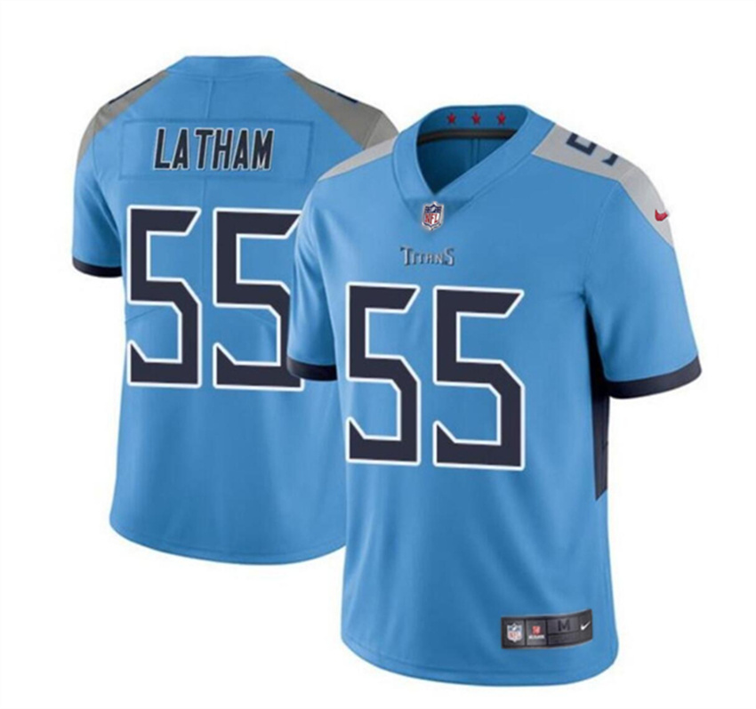 Men's Blue Tennessee Titans #55 JC Latham 2024 Draft Vapor Limited Stitched Football Jersey